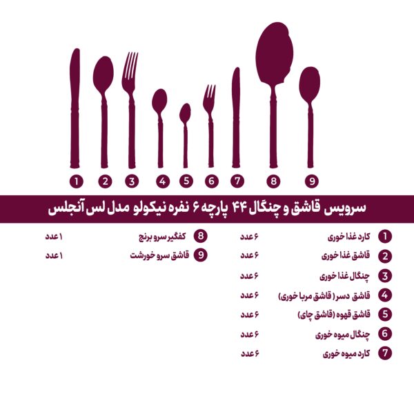 سرویس قاشق و چنگال ۵۱ پارچه نیکولو مدل لس آنجلس