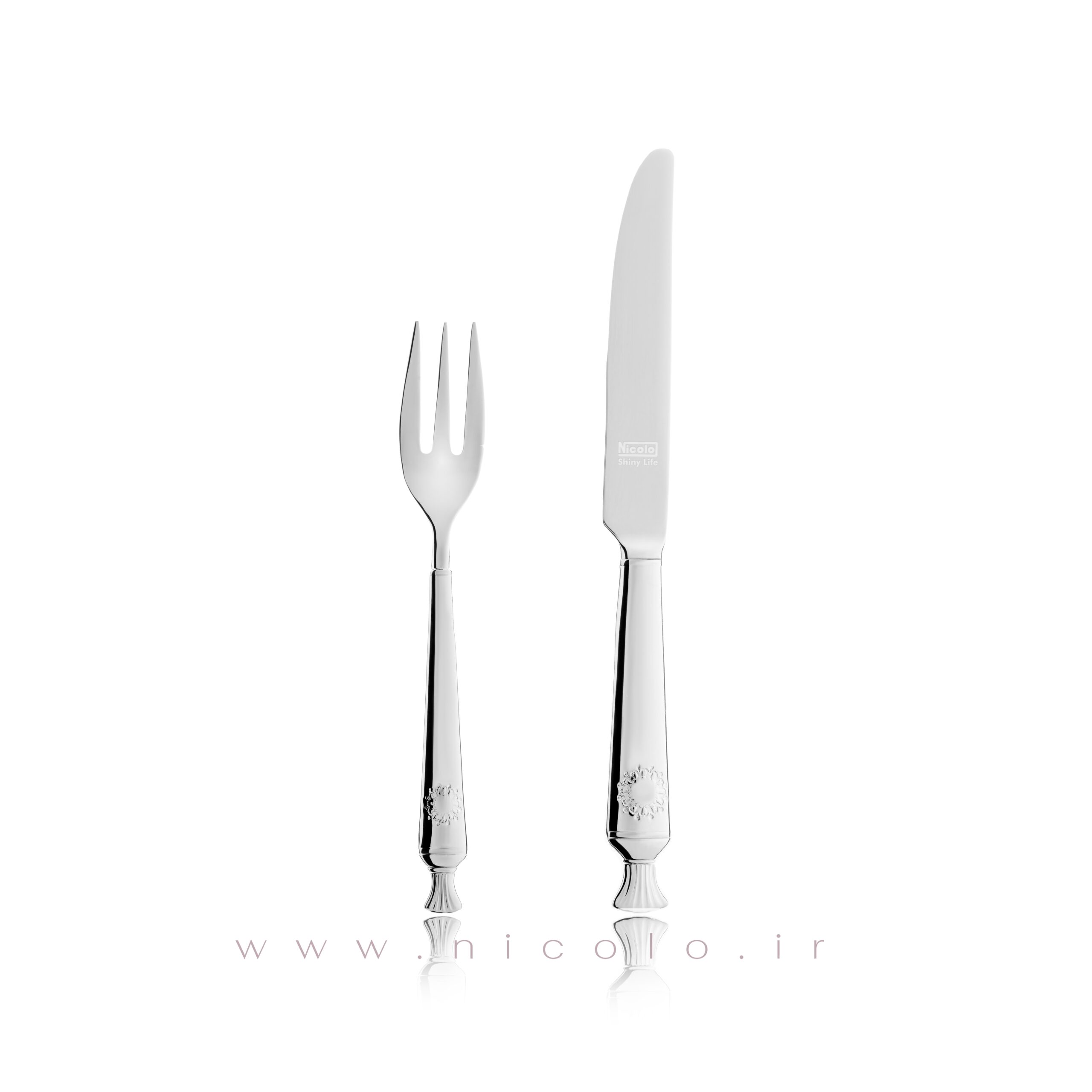 کارد و چنگال ۱۲ پارچه نیکولو مدل رویال نقره ای (جعبه طلایی)